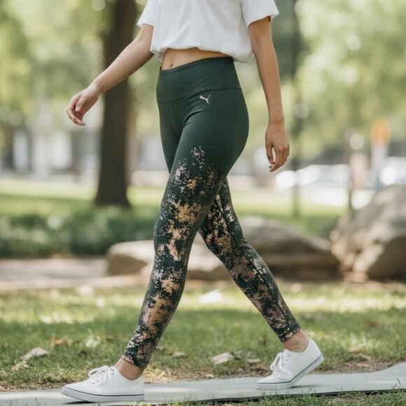 PUMA Premium Olive and Rose Gold Wide Waistband Leggings Size XS - Picture 1 of 6